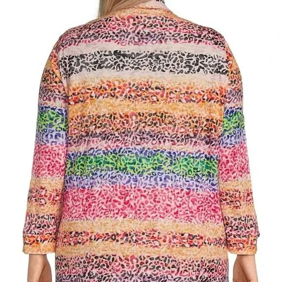 Ali Miles Rainbow Leopard Print Button Front Long Sleeve Knit Tunic Size Large - Picture 8 of 8